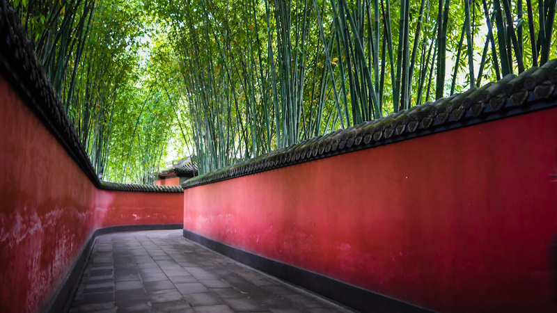 Rode muren van Wuhou tempel in Chengdu