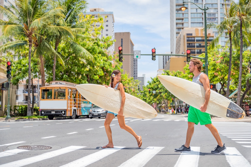 Surfers Waikiki Beach Hawaii
