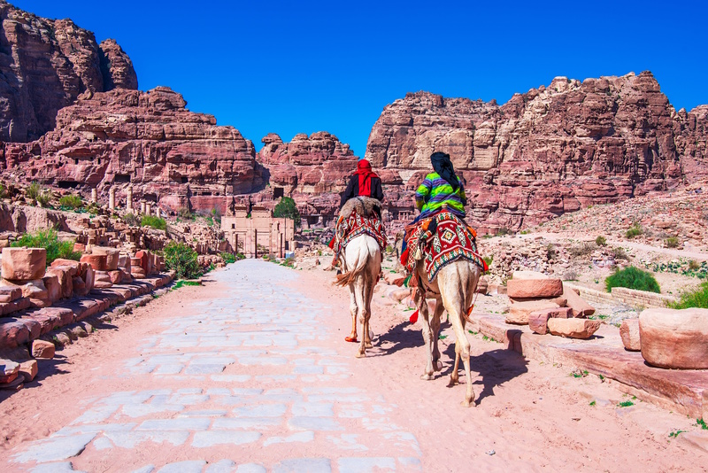 Petra woestijnstad kamelen