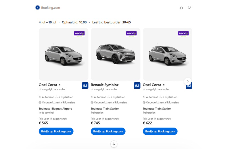 Booking huurauto ChatGPT